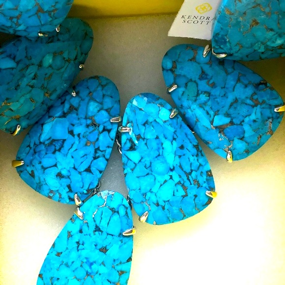 NWT Kendra Scott RARE & RETIRED Harlow Bronze Veined Turquoise & Yellow Gold😊 - Picture 11 of 11